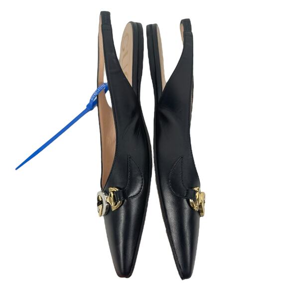 Gucci Zumi GG Interlocking Logo Pointed Toe Slingback Flats Black Size 37 - Picture 7 of 12